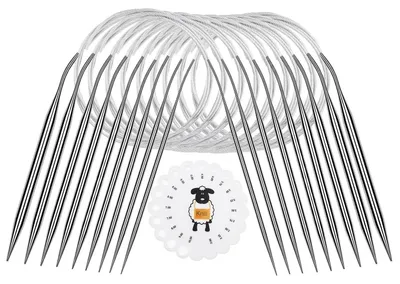 Immagine prodotto di Set di ferri circolari, lunghezza 80 cm, 9 pezzi, in acciaio inossidabile, da 2,0 a 6,0 mm, con misuratore di ferri