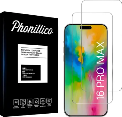 Immagine prodotto di Vetro temperato per iPhone 16 PRO MAX [2 pezzi] Pellicola protettiva dello schermo Antigraffio Vetro Resistente Phonillico®