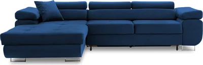 Produktbild von Ecksofa Rigatto VI PRO mit verstellbaren Kopfstützen! Modernes Ecksofa mit Schlaffunktion und Bettkasten. DUNKELBLAU, Seite LINKS