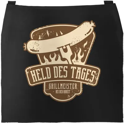 Produktbild von Grill-Schürze für Männer Held das Tages Grillemeister Spruch Grillen Wurst Würstchen Baumwolle Moonworks® schwarz unisize