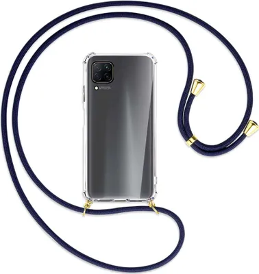 Produktbild von Handykette Backcover-Schutzhülle mit Band (Metall goldfarben) für Huawei P40 lite - dunkelblau
