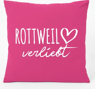 Produktbild von Huuraa Kissen Rottweil verliebt 40x40cm mit Füllung Fuchsia Baumwolle Dekokissen Geschenkidee