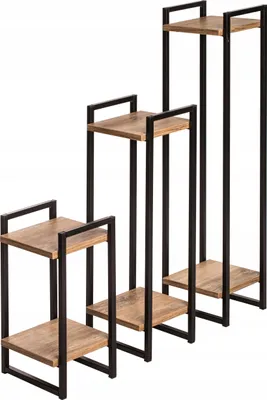 Produktbild von Blumenständer aus Metall Blumenregal Blumenetagere Standregal Schwarz H: 45 cm (Farbe: Retro)