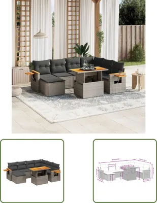 Produktbild von The Living Store 8-tlg. Garten-Sofagarnitur mit Kissen Grau Poly Rattan