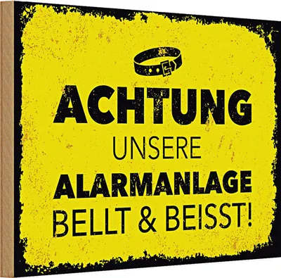 Produktbild von Holzschild Hund Achtung unsere Alarmanlage beisst 30x20cm