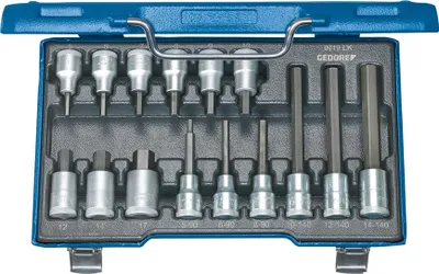 Image de Gedore 6129360 Innen-Sechskant Steckschlüssel-Bit-Einsatz-Set 15teilig 1/2 (12.5 mm)