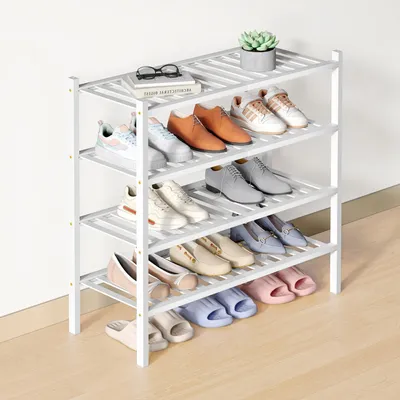Zdjęcie produktu dla Naturalna bambusowa półka na buty, 4-poziomowa
