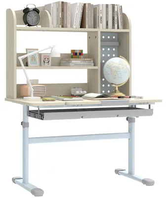 Image de Bureau pour enfants, table d'šŠtude ršŠglable en hauteur avec plateau inclinable, 80 x 51 x 108,5-130,5 cm, naturel