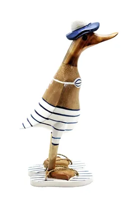 Produktbild von Deko Ente Holz Laufente Bikini Badelatschen Hut Gans Vogel Figur Skulptur Objekt
