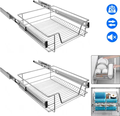 Produktbild von UISEBRT 2x Teleskopschublade – Passend für 47 cm Innenbreite / 50 cm Außenbreite Schrank – Ausziehbare Schublade für Küche & Schrankregal