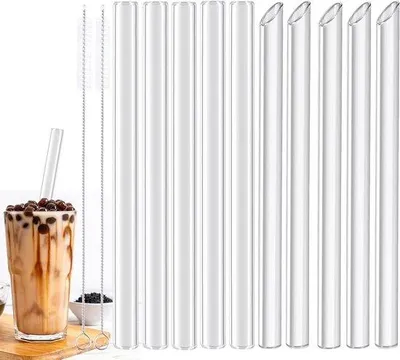 Produktbild von 10 lange gerade Trinkhalme 14mm x 215mm für Smoothies, Bubble Tea, herbruikbaar, spülmaschinengeeignet
