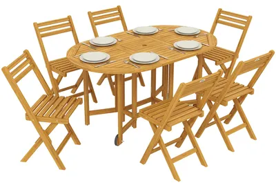Produktbild von Outsunny Gartenmöbel SetHolz Sitzgruppe 7-teilig Klappbar Tisch