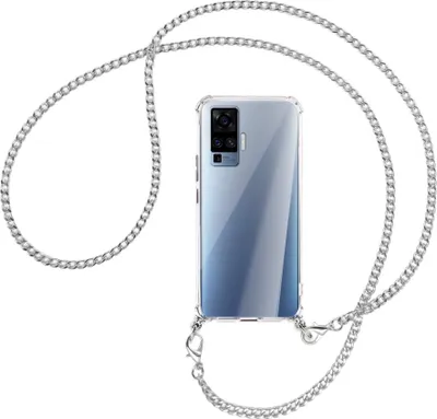 Produktbild von Handykette Backcover-Schutzhülle mit Band (Metall silberfarben) für vivo X50 Pro, X51 5G - silberfarbene Kette
