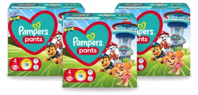 Imagen del producto de 3 paquetes de pañales tipo pantalón Pampers Baby-Dry Paw Patrol, talla 4 (9-15 kg) - Paquete económico - 3 unidades