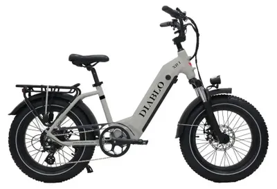 Immagine prodotto di Diablo XR1 - Fat bike elettrica - 20 pollici - Motore 250W - Autonomia 100 km - 7 marce - Freni a disco idraulici - Batteria 720Wh - Accesso ribassato - Doppia sospensione - Grigio