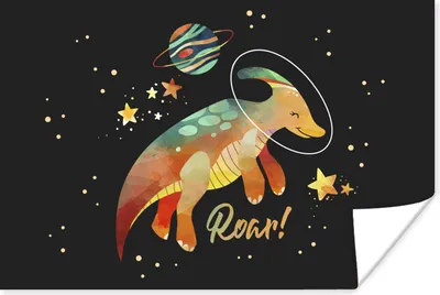 Produktbild von MuchoWow® Poster Zitate - 'Brüllen' - Dinosaurier - Sprichwörter - Kinder - Jungen - Mädchen - Kinder 120x80 cm - Bilder