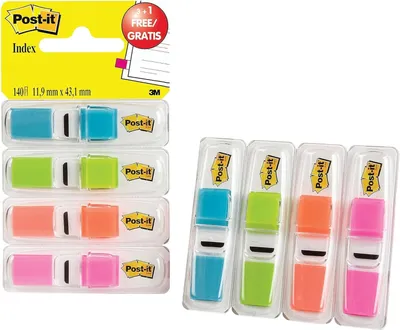 Immagine prodotto di Indice per pennarelli adesivi Post-it, 11,9 x 43,2 mm, dispenser da 4 pezzi