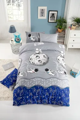 Produktbild von L'Essentiel Linge de Maison, Space, Einzelbettbezug-Set (DE), 65 % BAUMWOLLE / 35 % POLYESTER, Blau, 135 x 200 cm