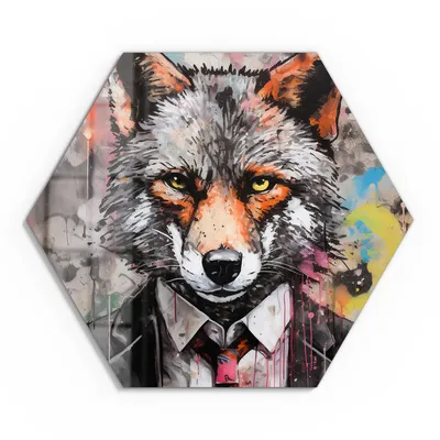 Produktbild von DEQOART Glasbild Echtglas 55x48 cm 'Fuchs der Geschäftswelt' Wandbild Bild modern Deko
