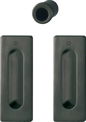 Immagine prodotto di Set di maniglie HOPPE per porte scorrevoli M464 - senza serratura, rosone angolare BL, nero | Maniglie a conchiglia