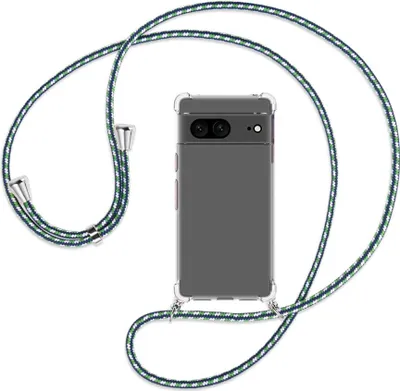 Produktbild von Handykette Backcover-Schutzhülle mit Band (Metall silberfarben) für Google Pixel 7 - grün/blau/weiß