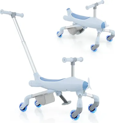 Produktbild von GOPLUS 2 in 1 Schiebeauto & Rutschauto, Dreirad mit verstellbarem Griff, LED Rädern & Korb, Rutscherfahrzeug für Kinder ab 18 Monaten, bis zu 50kg