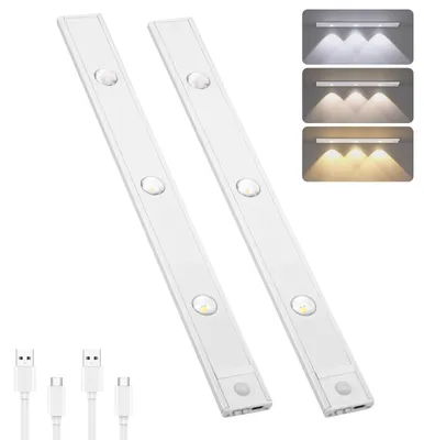 Imagen del producto de Luz LED para debajo de los armarios de cocina - MGZ-003 - Juego de 2 unidades - 40 cm - Sensor de movimiento - Recargable por USB - 3 colores de luz