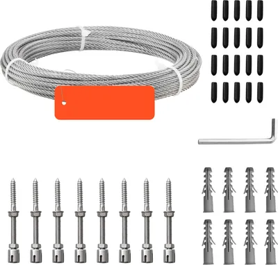 Image de Câble métallique en acier inoxydable SucceBuy φ3,2 mm, longueur 12,2 m, câble métallique en acier inoxydable 316 avec une charge de rupture de 7,1 kN, fil d'acier 7x7 torons, adapté aux balustrades de terrasse et aux treillis de jardin