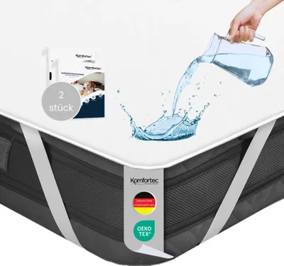 Produktbild von Komfortec 2er Set wasserdichter Matratzenschoner mit Bändern, 120x200 cm, Matratzenauflage, Atmungsaktive Matratzenauflage, ohne Knistern Matratzenschutz, Inkontinenzunterlage, Weiß