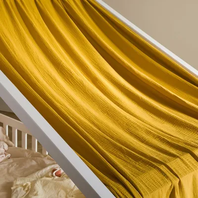 Produktbild von Hausbett Himmel LIAN in senfgelb - Betthimmel aus 100% Baumwolle, Baldachin Musselin zweilagig, Bettvorhang für Kinder, Hausbett Deko