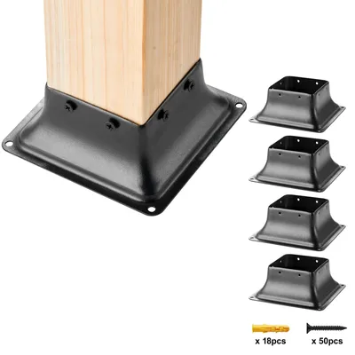 Zdjęcie produktu dla SucceBuy Podstawa słupka 101,6 x 101,6 mm (4 sztuki), solidny, malowany proszkowo wspornik stalowy do standardowych słupków drewnianych 91 x 91 mm, wsporniki tarasowe do poręczy i balustrad werandowych