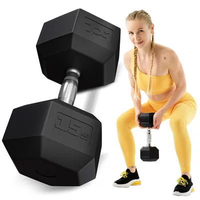 Produktbild von TREX SPORT Hexagon Gusseisen Kurzhanteln  TX-150RD | gummierte Hanteln 15 kg mit verchromtem Griff | Krafttraining Dumbbells rutschfest, bodenschonend