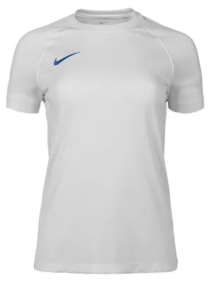 Image de Maillot de foot Nike Dri-FIT Park VIII à manches courtes pour femmes, blanc/bleu royal, modèle HV8178