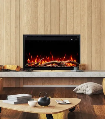 Produktbild von AFLAMO 3D Elektrokamineinsatz – realistische Flammen für Ihren Kamin - Ultra-realistische Flammenoptik - Einbaukamin - 75x45x20 cm - Dekorativer LED-Elektrokamin mit Heizfunktion 750/1500 W