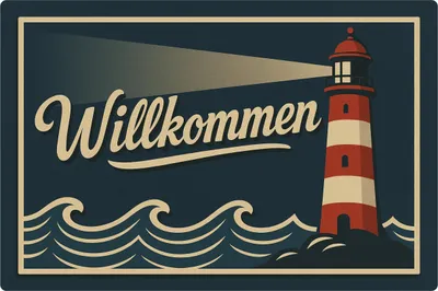 Produktbild von Blechschild AstraDesign 20x30 cm „Willkommen Leuchtturm“ – Metallschild Wanddeko, Schild, Geschenkidee