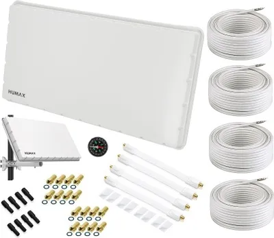 Produktbild von Humax Quad Flat Sat Flachantenne H39D4 SET Satelliten-Flachantenne inkl. Wand- und Masthalterung für 4 Teilnehmer