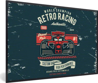 Produktbild von MuchoWow® MuchoWow® Gerahmtes Poster Rennwagen - Rennstrecke - Retro - Zeichnung 90x60 cm - Poster mit zchwarzem Bilderrahmen - Fotorahmen - Foto-Plakat