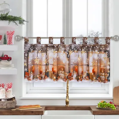 Weihnachts-Vorhang mit Schlaufen, 45x120 cm, Sterne Engel