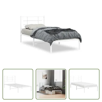 Produktbild von The Living Store Bettgestell mit Kopfteil Metall Weiß 90x190 cm