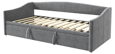 Image de Divan 90x200 cm - Canapé-lit de jour - Structure en bois avec sommier à lattes - Revêtement en velours, sans matelas - Gris