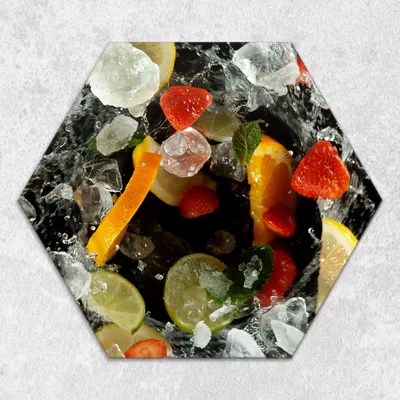 Produktbild von Glas-Herdabdeckplatten Glaskeramikkochfeld-Abdeckung Spritzschutz Glas hexagon 40 cm Obst Holz