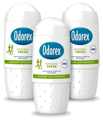 Imagen del producto de 3 unidades de desodorante roll-on Odorex, aroma Natural Fresh, 50 ml. Paquete económico