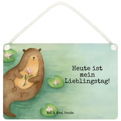 Produktbild von Mr. & Mrs. Panda Schild Otter Seerose Design DIN A4 - Weiß - Geschenk, Wasser, Türschild, Lieblingstag, Fluss, Seeotter, Wandbild Holz, wandtafel, holzbild, Holzschild