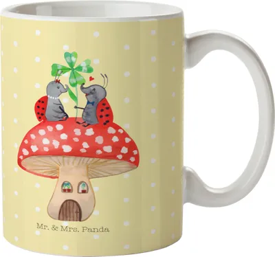 Produktbild von Mr. & Mrs. Panda Plastikbecher Marienkäfer Fliegenpilz - Gelb Pastell - Geschenk, Zuhause, Schulkind Tasse, Lustige Sprüche, Haus, Pott, Wohnung, Haferl, Campingbecher