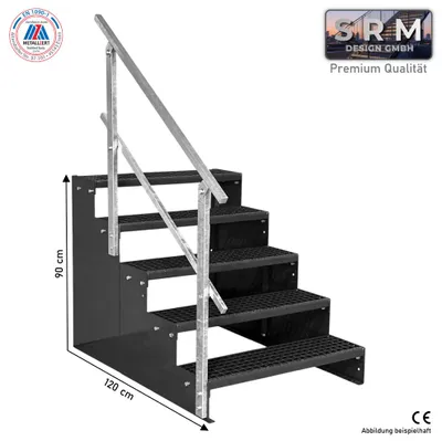 Produktbild von 5 Stufen Standtreppe Modell 2 komplett Anthrazit, Breite 60 cm, Höhe 90 cm 1x Geländer Eckig