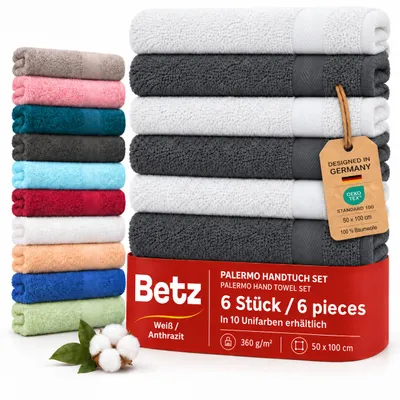 Produktbild von Betz Handtuch Set Palermo – 6er Pack Handtücher 50x100 cm – 100% Baumwolle, Handtücher für Bad, Gäste & Alltag  - Farbe weiß und anthrazit