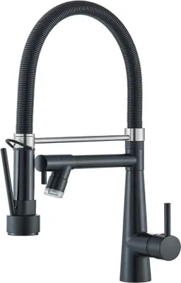 Image de Robinet de cuisine haute pression noir, pivotant à 360°, avec 2 types de jet