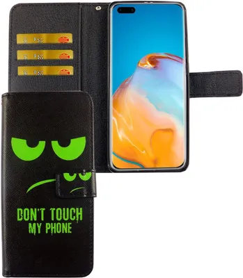 Produktbild von Huawei P40 Pro Tasche Handy Hülle Schutz-Cover Flip-Case mit Kartenfach Don't touch my phone