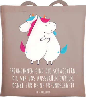 Produktbild von Mr. & Mrs. Panda Uni Tasche Freundinnen Schwestern - Braun Pastell - Geschenk, Handgemacht, Bedanken, Danke sagen, Shopping, Aufmerksamkeit, Tote Bag, Jutetasche, Beutel