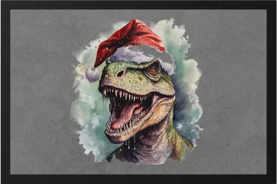 Produktbild von T-Rex mit Weihnachtsmütze Fußmatte Weihnachten Dinosaurier X-Mas